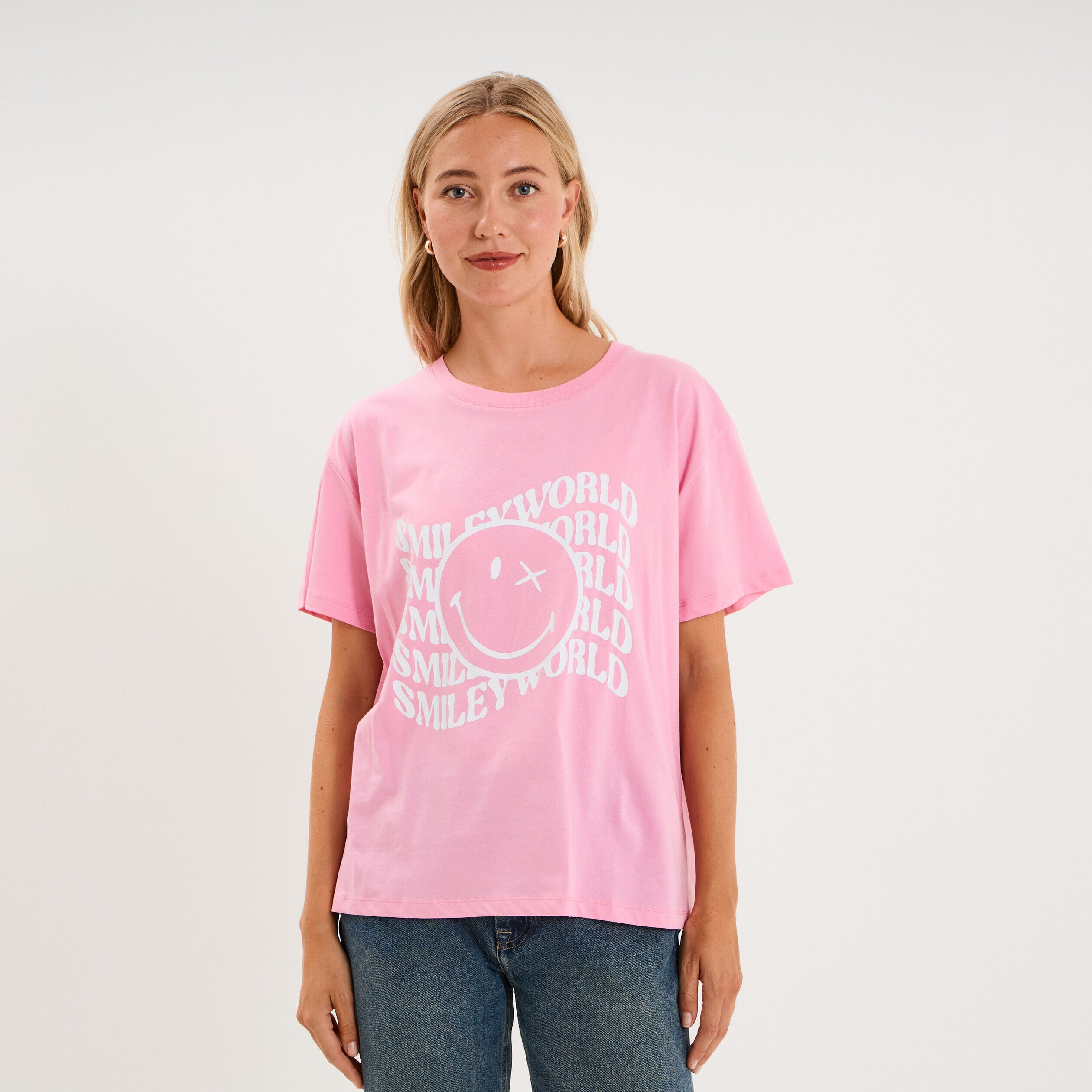 T-shirt manches courtes Smiley World rose pastel femme