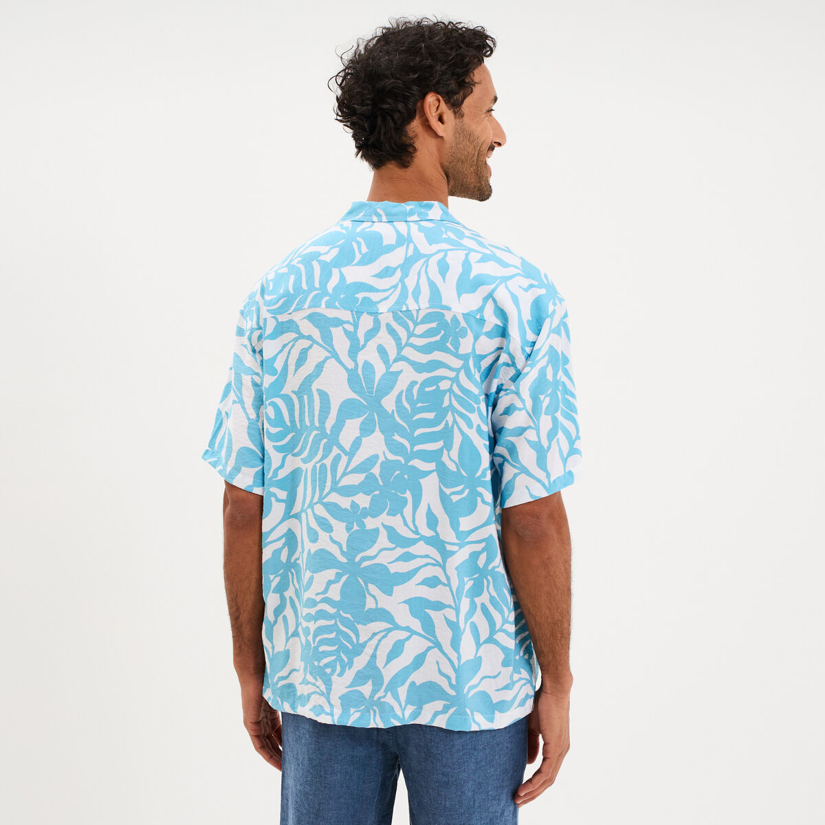 Chemise l&eacute;g&egrave;re textur&eacute;e manches courtes bleu turquoise homme
