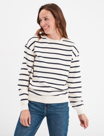 Sweat col rond manches longues ecru femme