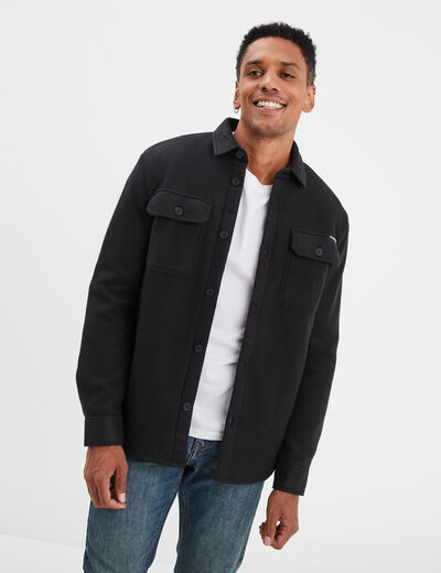 Surchemise col fausse laine de mouton noir homme