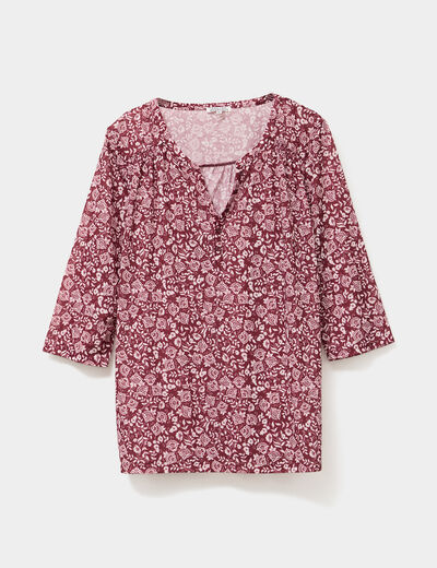 T-shirt col tunisien manches 3/4 bordeaux femme grande taille