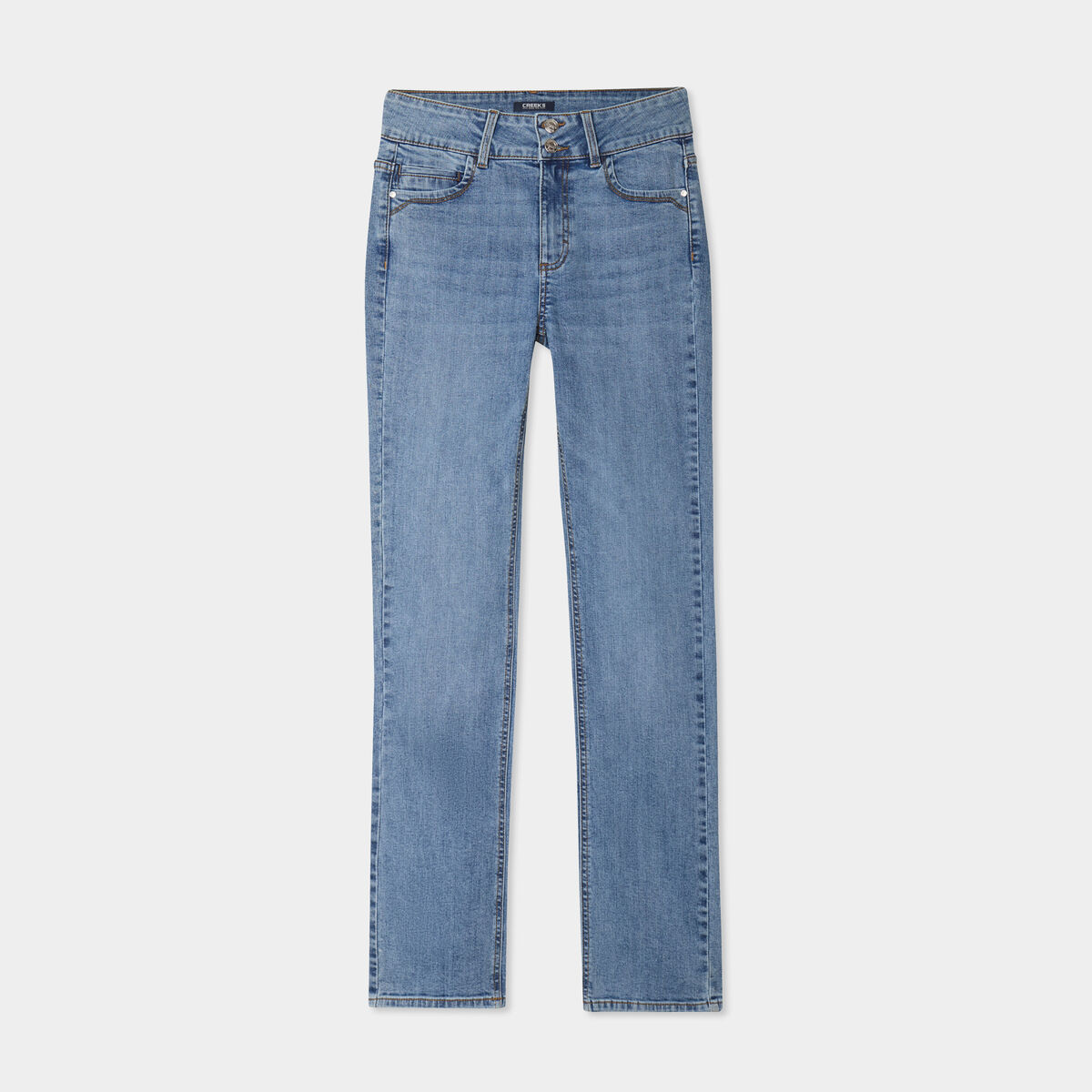 Jean denim droit en coton denim stone femme