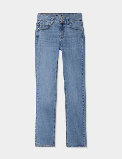 Jean denim droit en coton denim stone femme