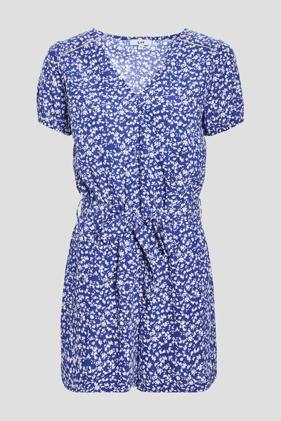 Combishort ceinturée bleu electrique femme