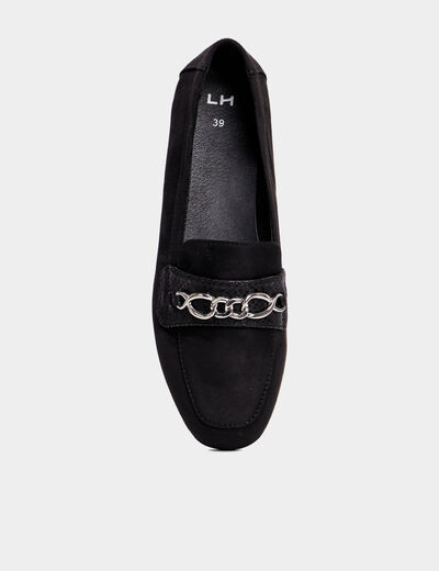 Mocassins plats su&egrave;de noir femme