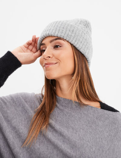 Bonnet tricoté torsades gris femme