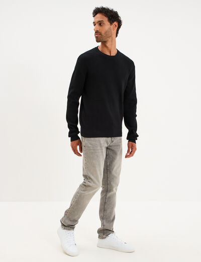 Pull en maille textur&eacute;e col rond noir homme