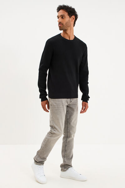 Pull en maille textur&eacute;e col rond noir homme