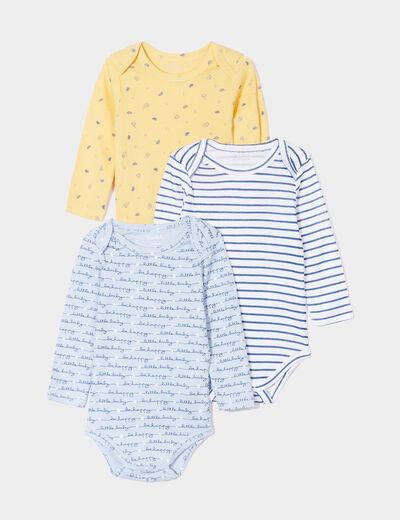 Lot 3 bodies manches longues en coton bleu ciel bébé garçon