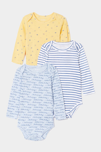 Lot 3 bodies manches longues en coton bleu ciel bébé garçon
