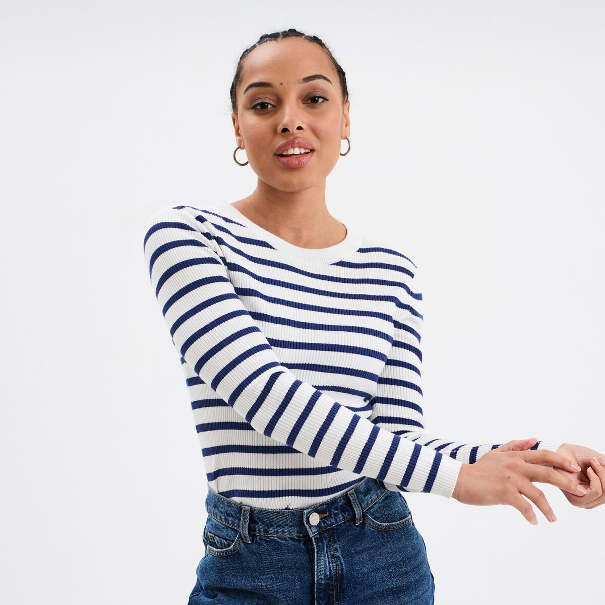 Pull c&ocirc;tel&eacute; manches longues Creeks ecru femme