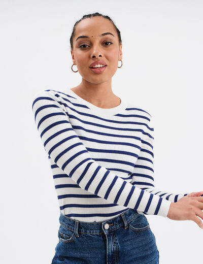 Pull côtelé manches longues Creeks ecru femme