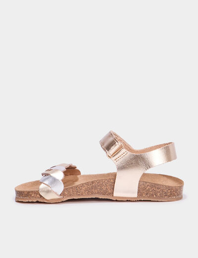 Sandales brides tressées en cuir jaune or fille