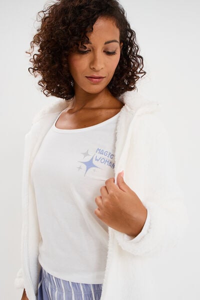 Ensemble pyjama 3 pi&egrave;ces effet polaire bleu ciel femme