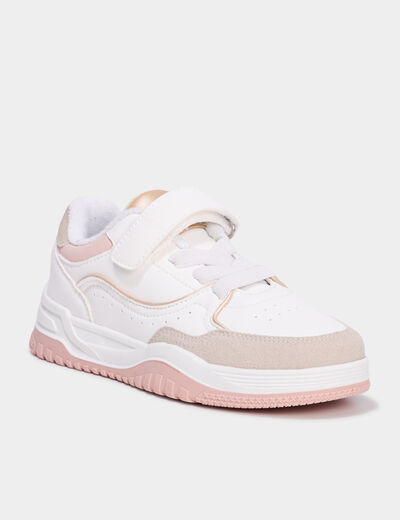 Tennis basses à scratchs blanc fille