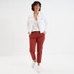 Pantalon chino 7/8ème ceinture tressée rouge foncé femme