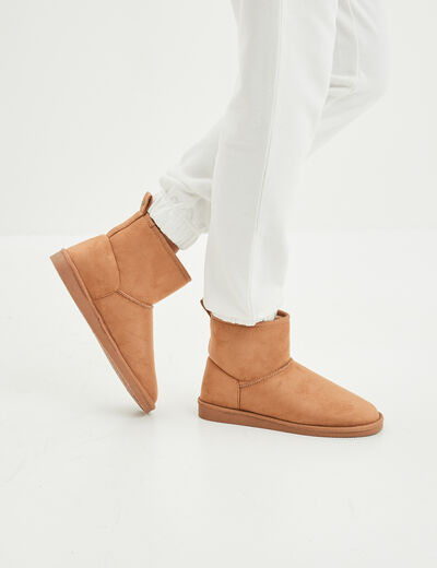 Bottines fourr&eacute;es effet su&eacute;dine sable femme