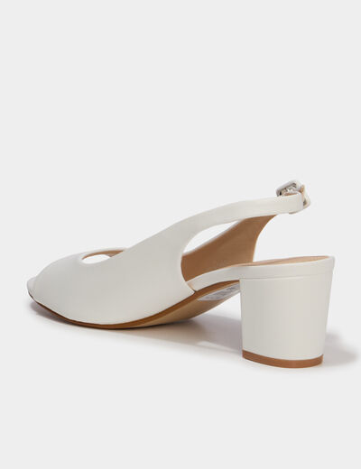 Sandales &agrave; talons 5 cm bouts ouverts blanc femme
