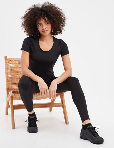 T-shirt cropped cintré col rond noir femme