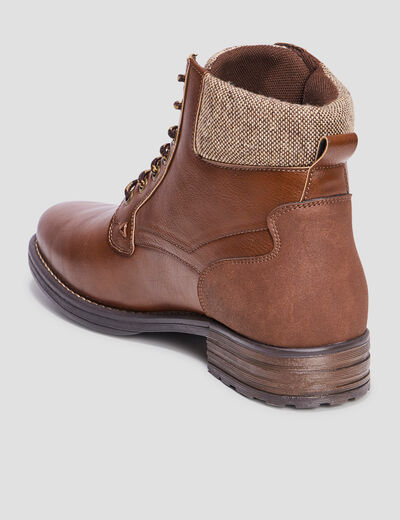 Boots à lacets bi-matières marron homme