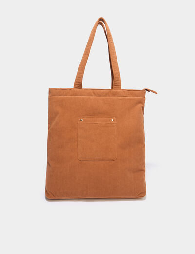 Sac tote bag zipp&eacute; effet velours camel femme