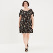 Robe courte évasée fluide boutonnée noir femme grande taille