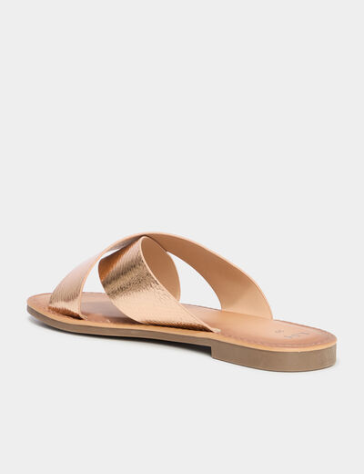 Mules brides larges crois&eacute;es rose champagne femme