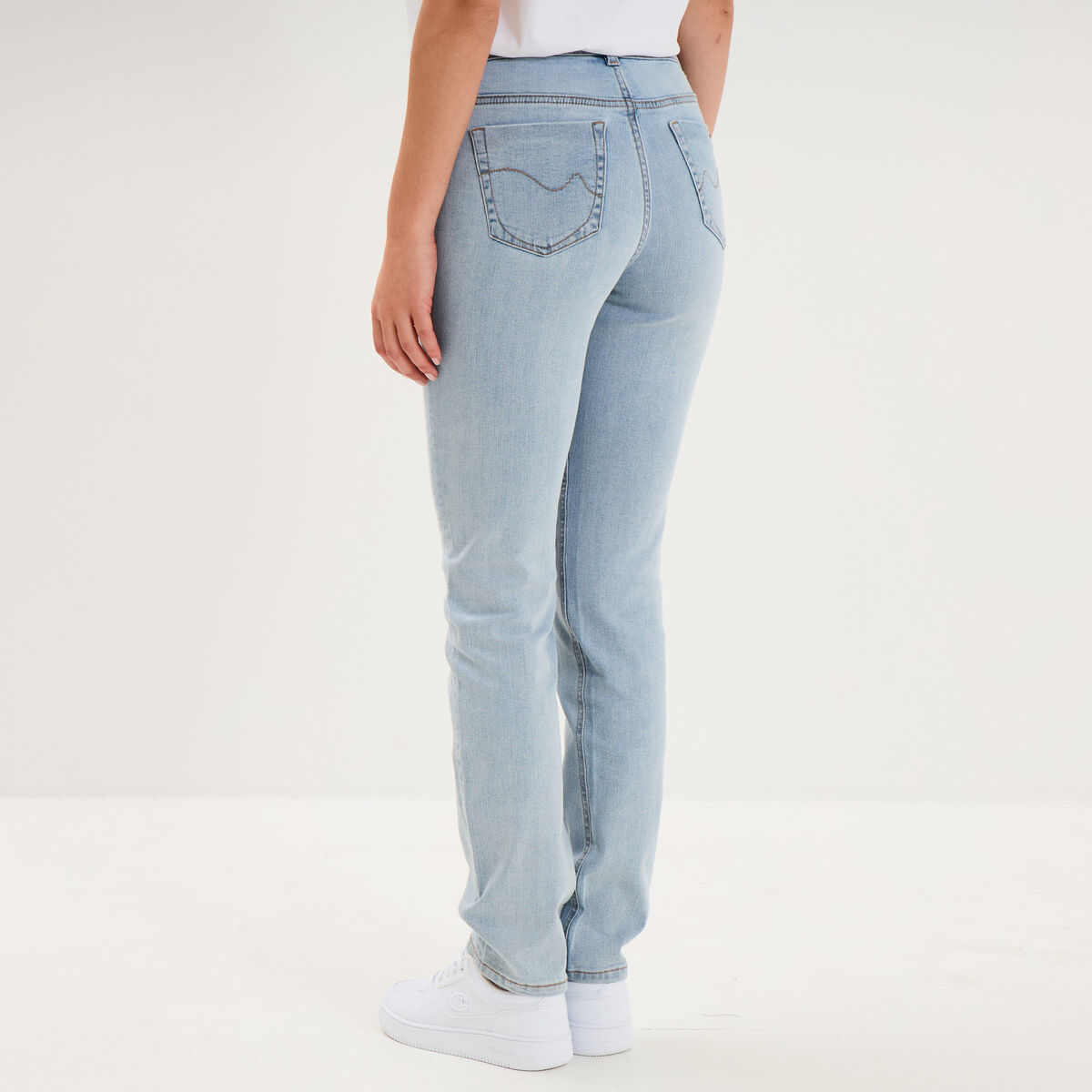 Jean denim droit en coton denim double stone femme