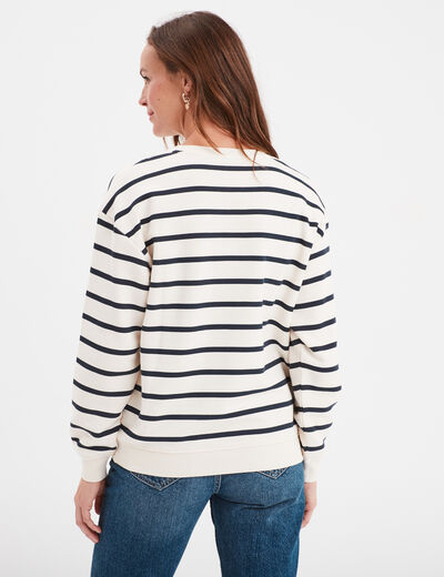 Sweat col rond manches longues ecru femme