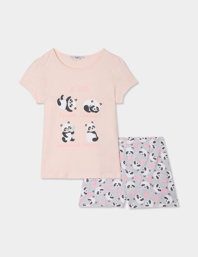 Ensemble pyjama short 2 pièces coton rose poudrée fille