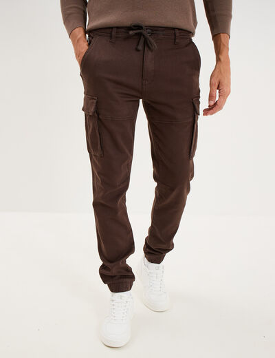 Pantalon cargo slim stretch marron fonc&eacute; homme