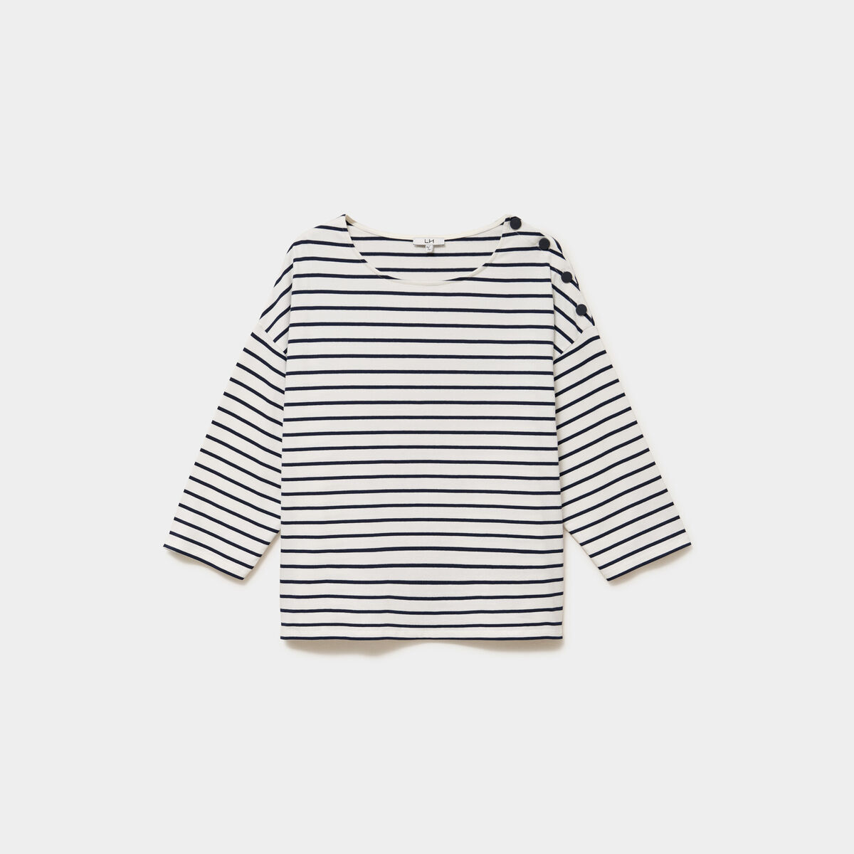 T-shirt manches 3/4 boutons &eacute;paules ecru femme grande taille