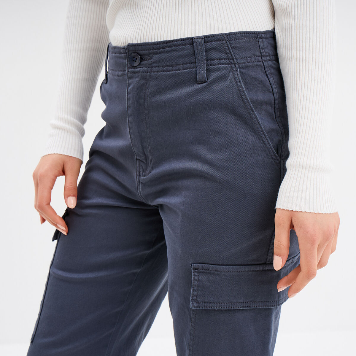 Pantalon cargo droit bleu gris femme