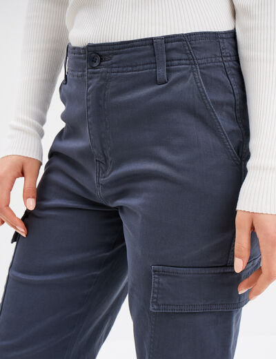 Pantalon cargo droit bleu gris femme