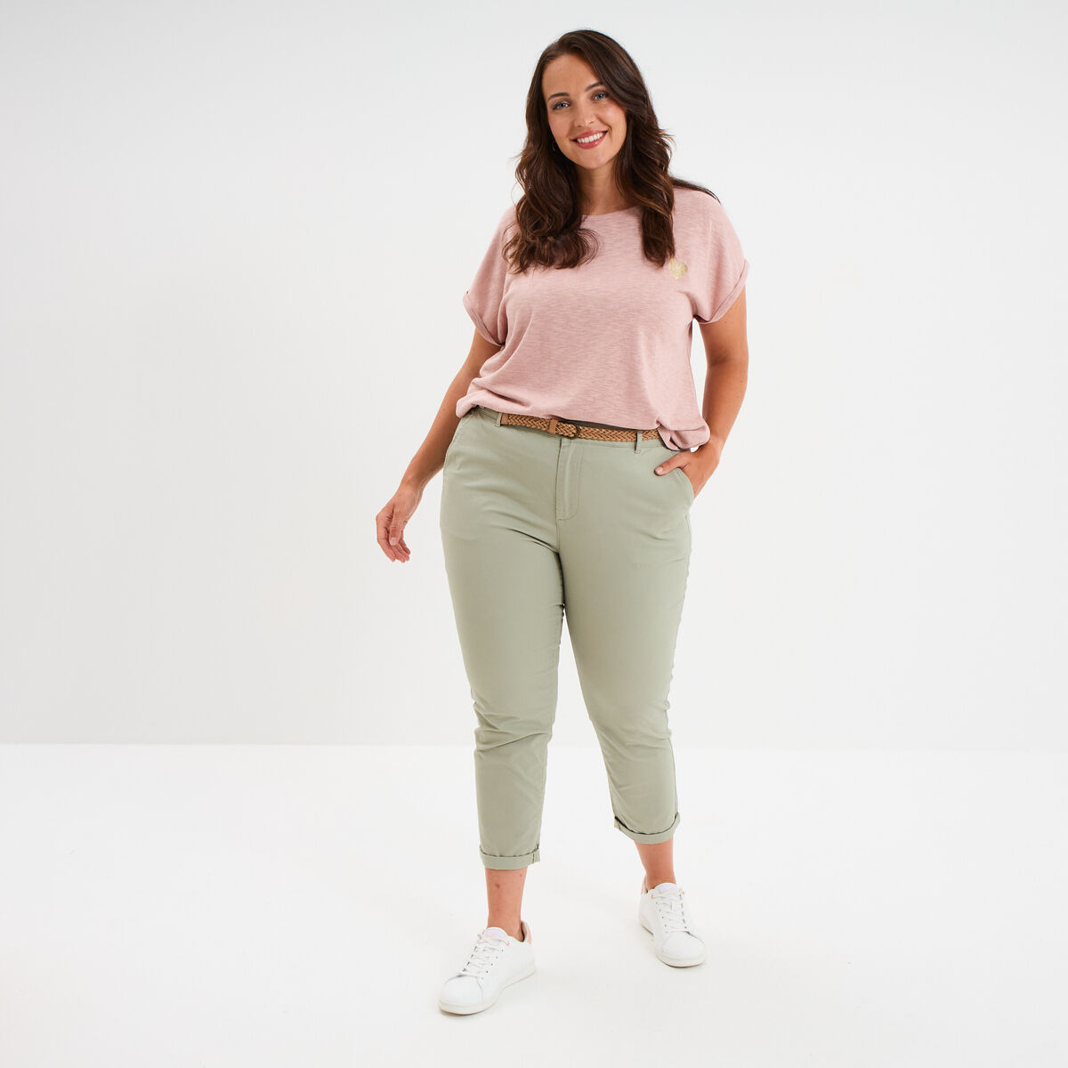 T-shirt manches courtes rose poudrée femme grande taille