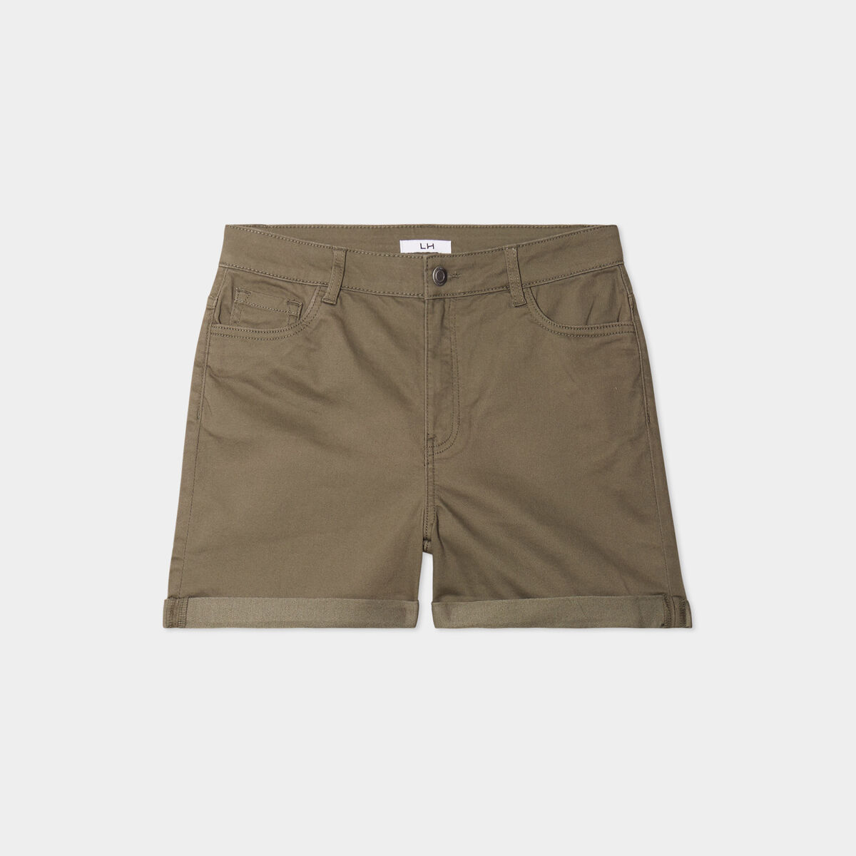 Short en jean slim coton stretch vert kaki femme