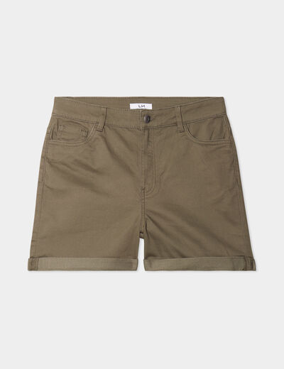Short en jean slim coton stretch vert kaki femme
