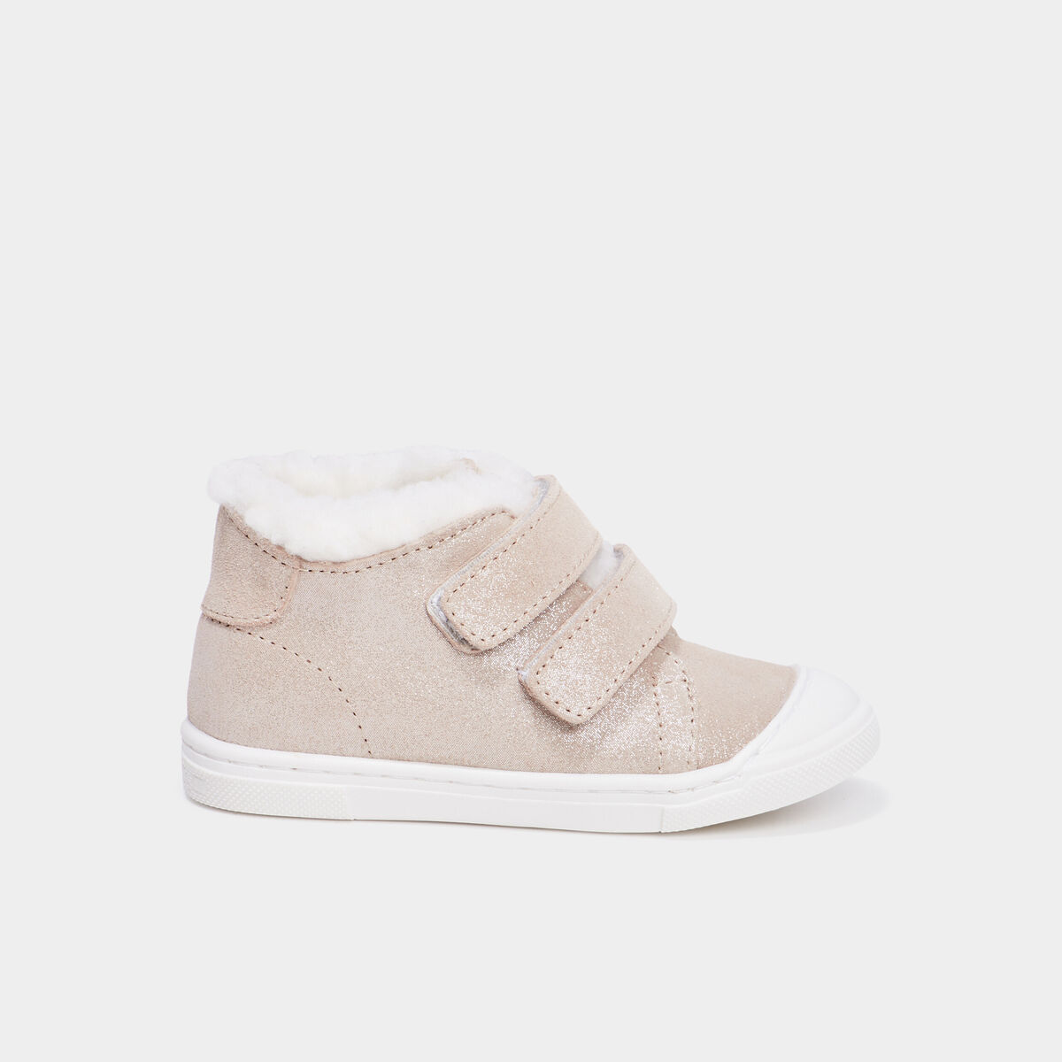 Baskets montantes &agrave; scratchs en cuir sable b&eacute;b&eacute; fille