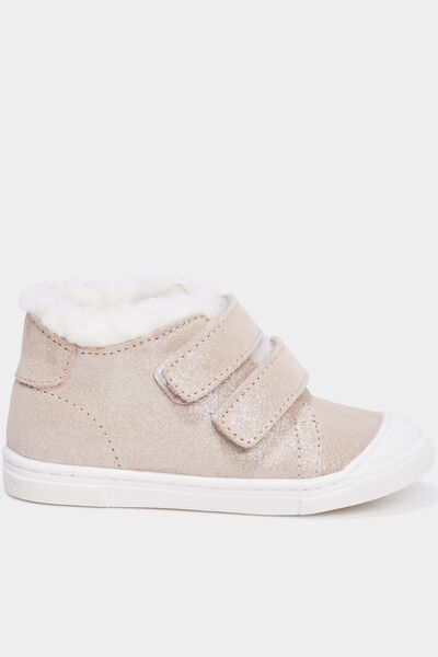 Baskets montantes &agrave; scratchs en cuir sable b&eacute;b&eacute; fille