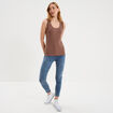 D&eacute;bardeur ajust&eacute; col rond coton marron cognac femme
