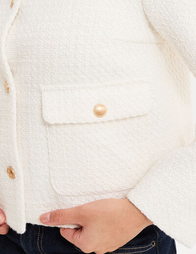 Veste effet tweed boutonn&eacute;e blanc femme