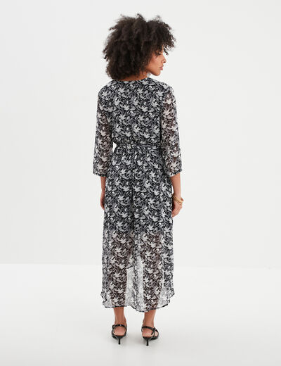 Robe midi col cache-coeur fluide noir femme
