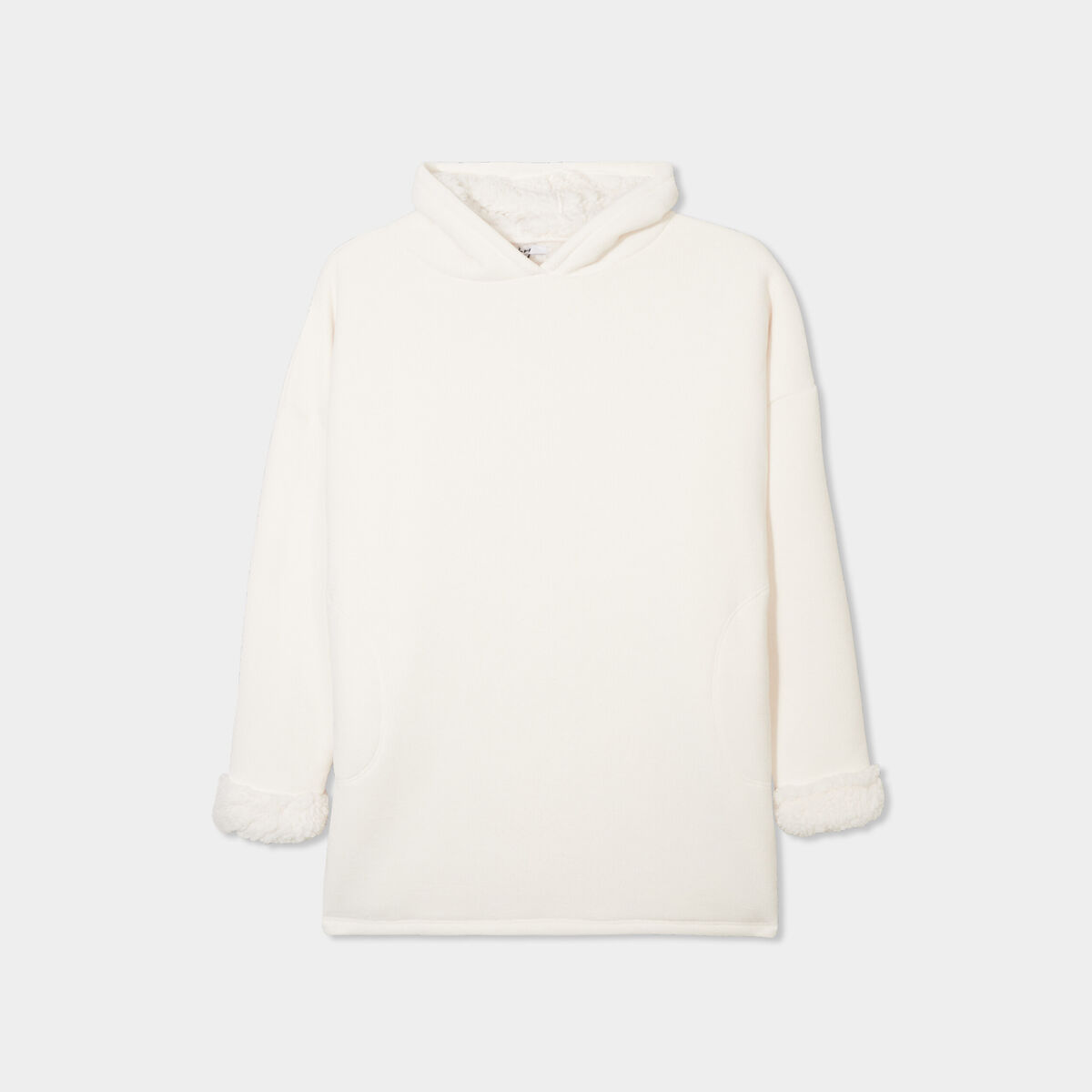 Sweat à capuche polaire fourré ivoire femme