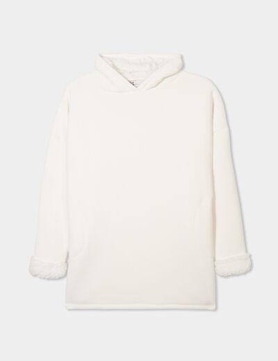 Sweat à capuche polaire fourré ivoire femme