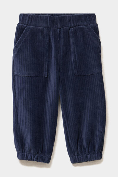 Pantalon effet velours c&ocirc;tel&eacute; bleu marine b&eacute;b&eacute; gar&ccedil;on
