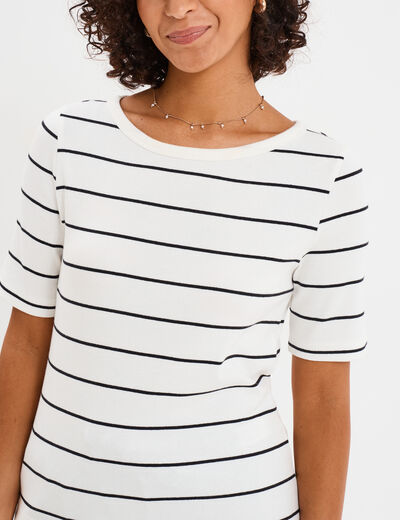 T-shirt col rond manches courtes coton ecru femme