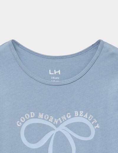 Ensemble pyjama pantalon et t-shirt bleu gris fille