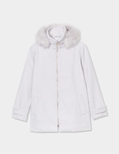 Manteau à capuche imitation fourrure gris clair femme grande taille