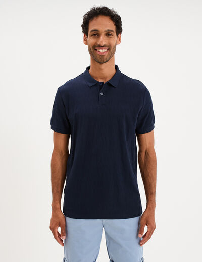 Polo textur&eacute; manches courtes bleu marine homme