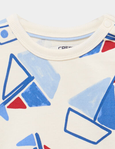 Sweat molleton col rond &eacute;paule boutonn&eacute;e ecru b&eacute;b&eacute; gar&ccedil;on